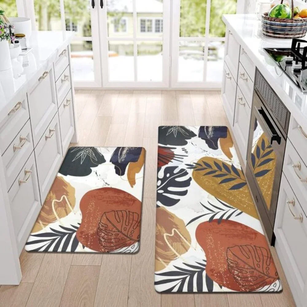 New Set of 2 Boho Kitchen Rug, Non-Skid, Cushioned, Anti-Fatigue, Waterproof